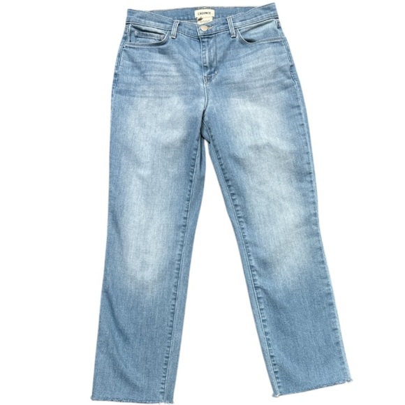 L’Agence Light Wash Denim Cropped Jeans Fading Whiskering Raw Hem 26 - Picture 1 of 9